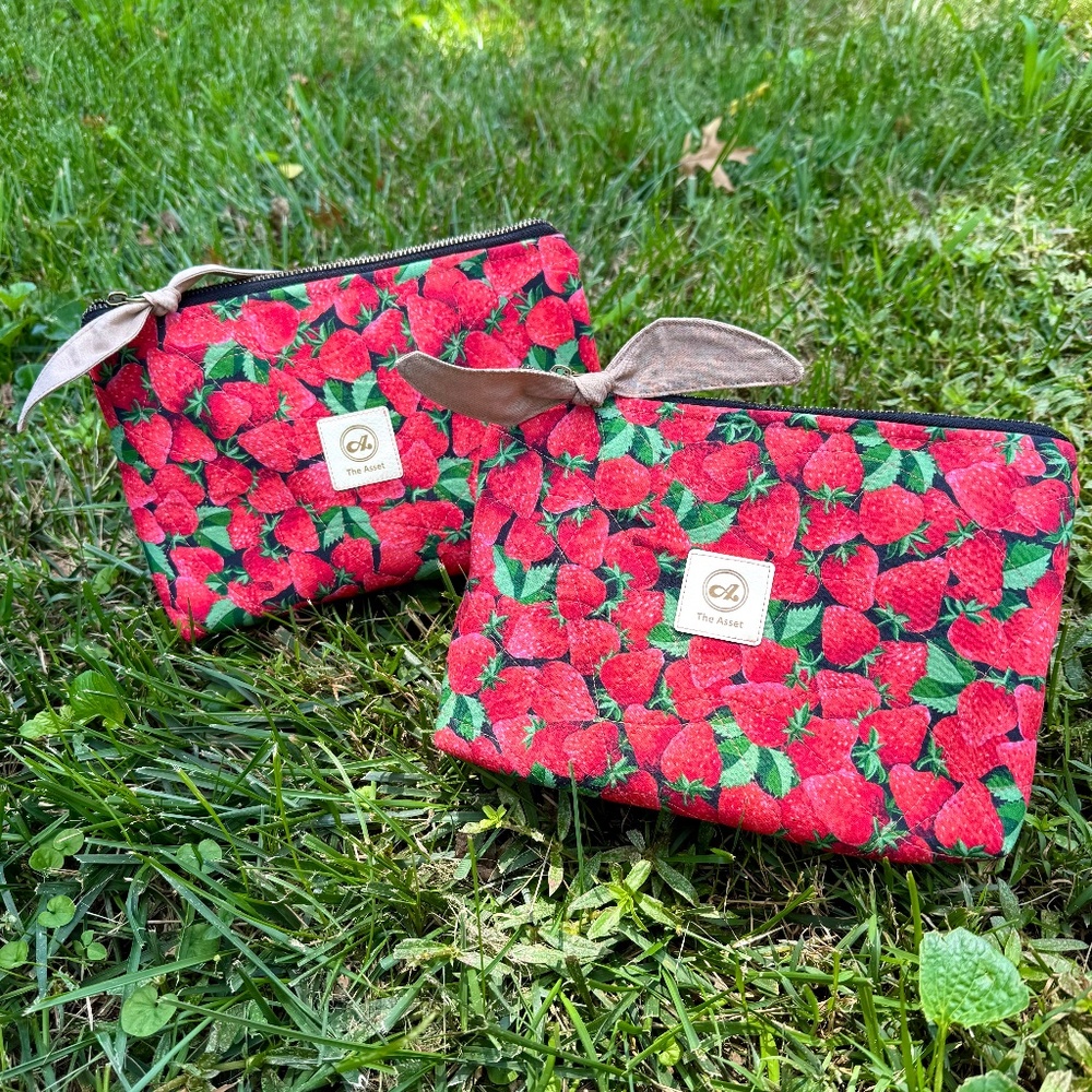 Handmade Strawberry Quilted Cosmetic Bag